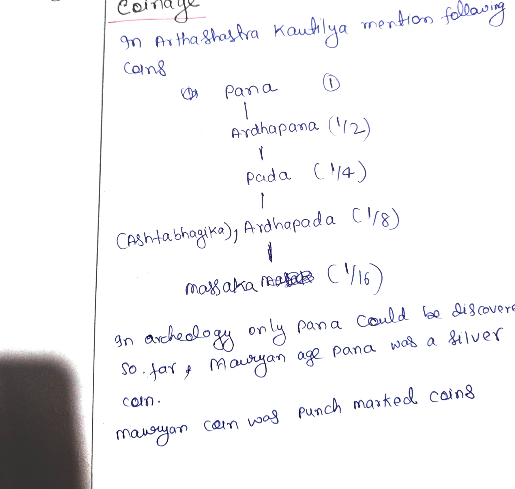 Mauryan coinage — class board notes