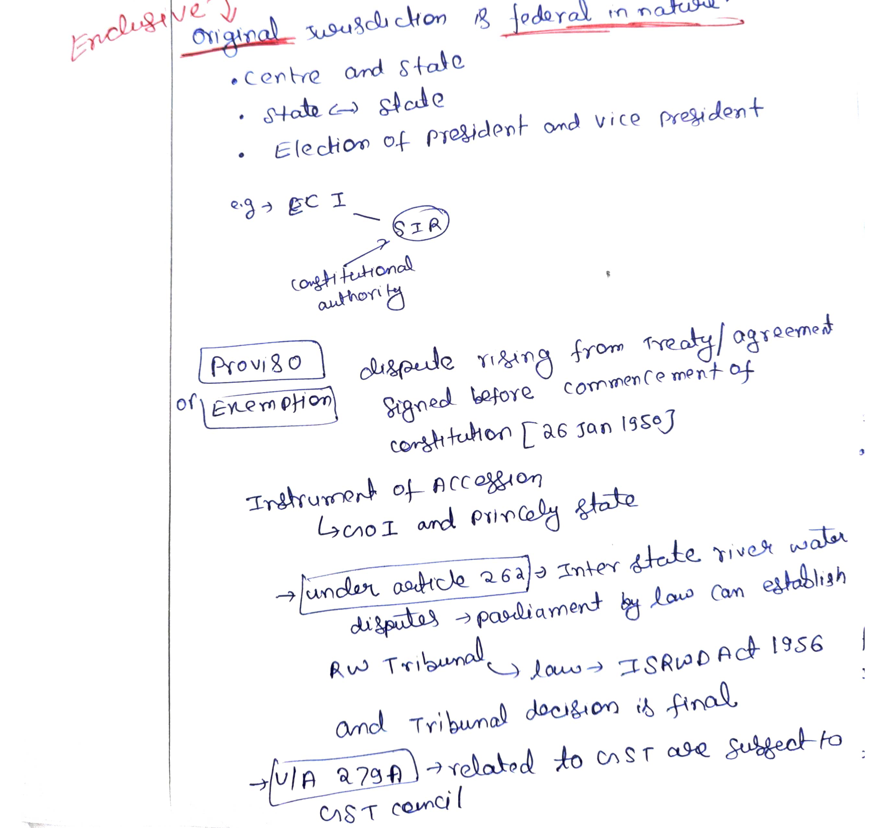 Original jurisdiction + provisos — class board notes
