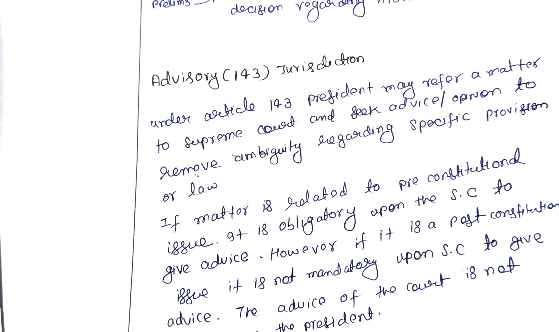 Advisory jurisdiction (Art 143) — class board notes